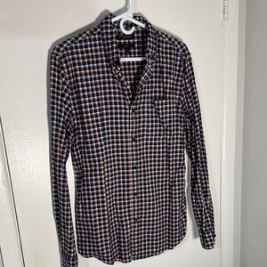 Banana Republic Men's Medium Blue and Orange Plaid casual Button Up